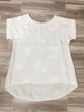Terzo Millennio 100% Linen Blouse with Leafy Embroidery